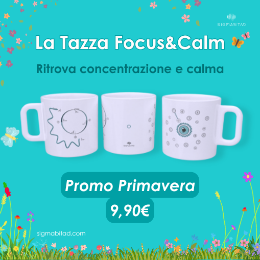Tazza Focus&Calm in porcellana italiana per ritrovare concentrazione e calma, a casa, in ufficio, nei momenti di pausa. In promozione primavera a 9,90€.